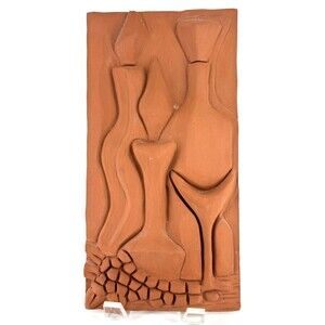 Vtg Terracotta Wall Art Tile MCM Stylized -- 5.75" x 11"